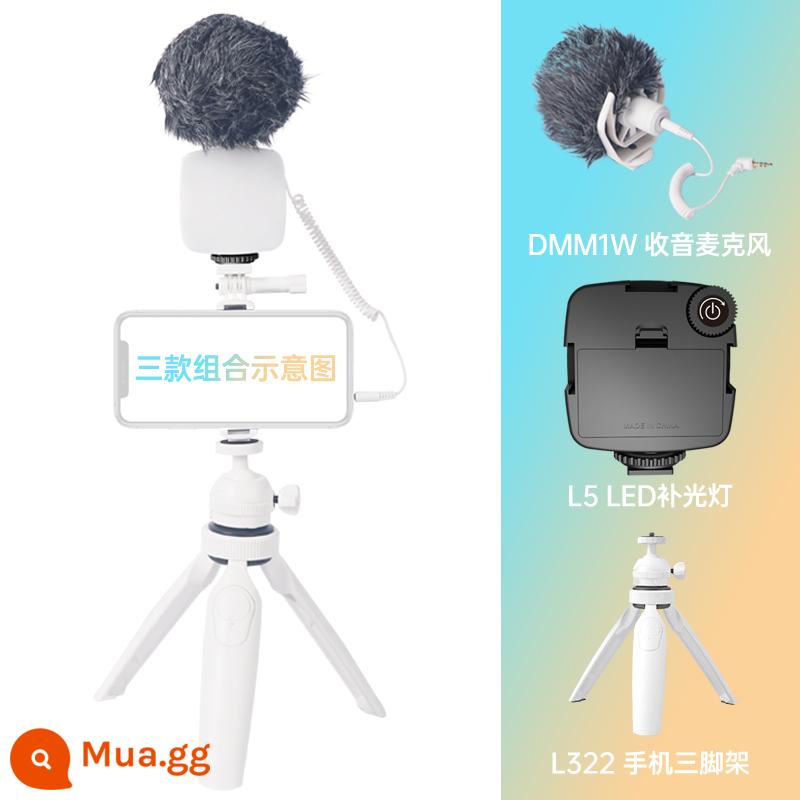 LENSGO Lãng Thơ DMM1 camera siêu nhỏ một mắt camera micro điện thoại di động đặc biệt micro không dây rung phát sóng trực tiếp mỏ neo định hướng radio tụ giảm ồn thiết bị thu âm chuyên nghiệp trọn bộ - Đèn LED phụ DMM1W+L5 màu đen+giá đỡ L322