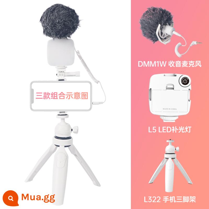 LENSGO Lãng Thơ DMM1 camera siêu nhỏ một mắt camera micro điện thoại di động đặc biệt micro không dây rung phát sóng trực tiếp mỏ neo định hướng radio tụ giảm ồn thiết bị thu âm chuyên nghiệp trọn bộ - Đèn LED phụ DMM1W+L5 màu trắng+giá đỡ L322