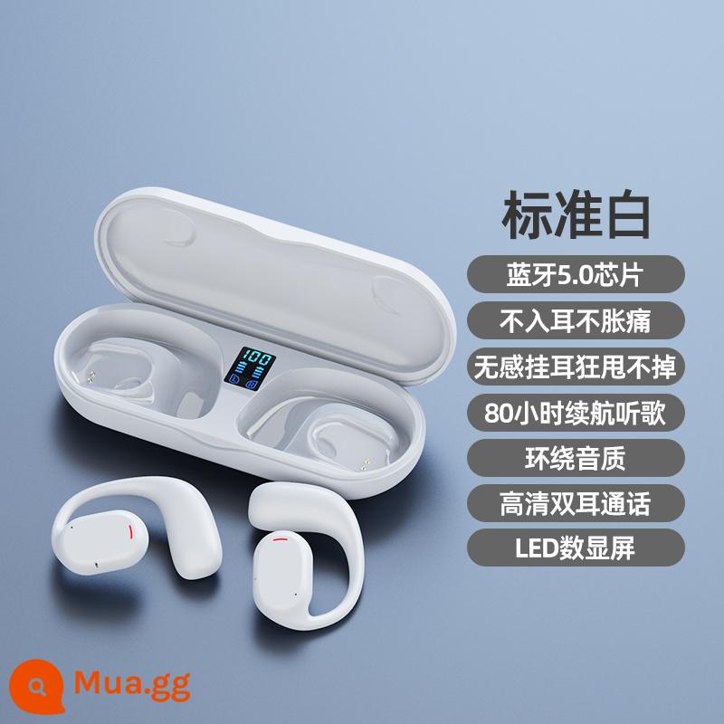 Tai nghe Bluetooth thể thao dẫn truyền xương trong tai Kẹp tai không dây thực sự Móc tai Tuổi thọ pin cực dài Thích hợp cho Huawei và Apple - Màu trắng tiêu chuẩn [móc tai không cảm giác, không thể rơi ra + không vào tai và không gây sưng đau]