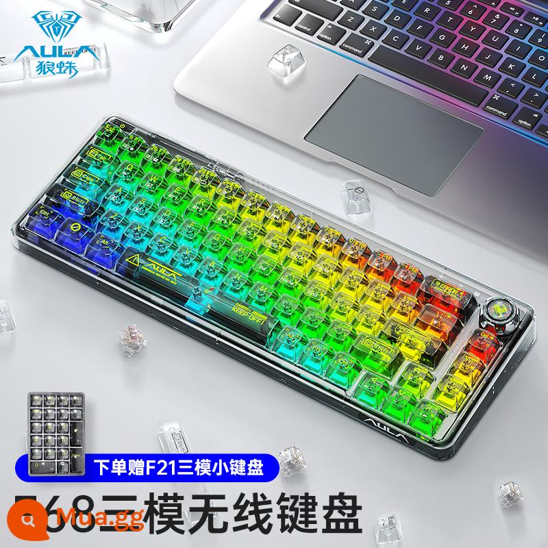 Tarantula F68 Bluetooth Không Dây 3 Chế Độ Bàn Phím Cơ Trong Suốt Gioăng Tùy Chỉnh Có Thể Thay Nóng Ice Crystal Ice Soul Switch - Pha lê đen Ba mẫu không dây trong suốt màu đen