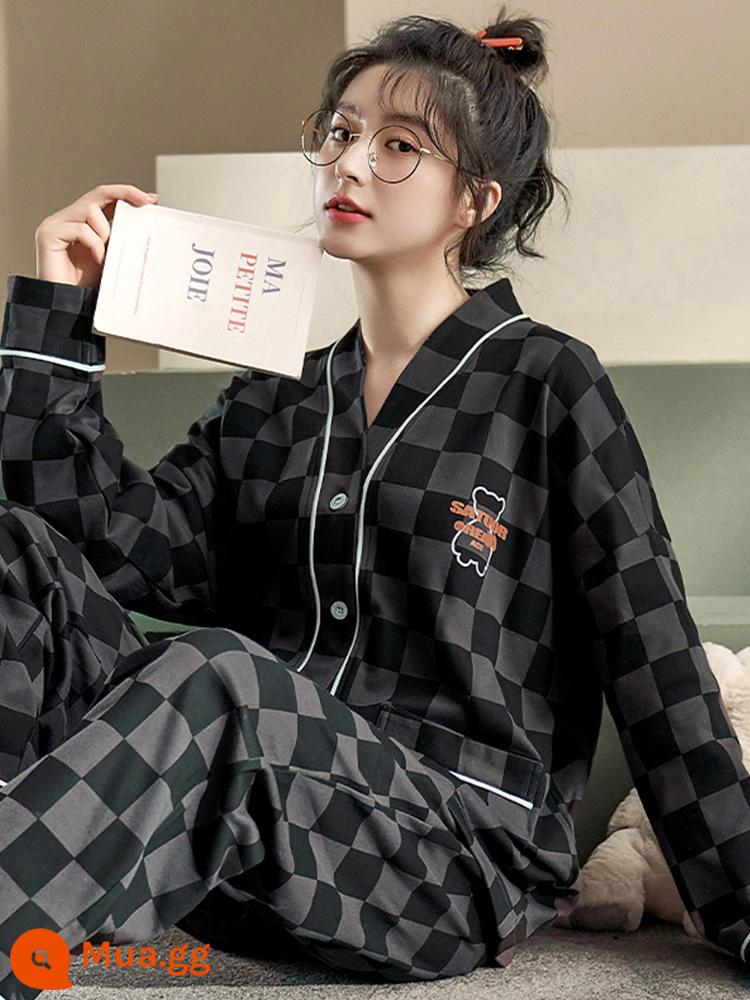 Bộ đồ ngủ Langsha nữ mùa xuân và mùa thu cotton nguyên chất áo khoác cardigan 2023 mới kimono rời hoạt hình phục vụ tại nhà phù hợp với - CXM16528 [Áo cardigan cotton dài tay]