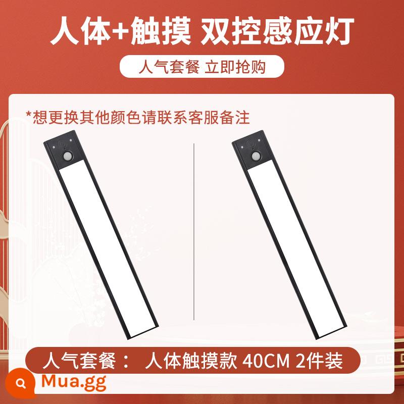 Sạc cơ thể con người cảm ứng từ đèn led tổng thể tủ quần áo dải đèn hiên tủ giày tủ rượu đèn với không dây tự dính - [Đen] [Gói phổ biến 40CM 2 miếng] [Tiết kiệm 18 nhân dân tệ]