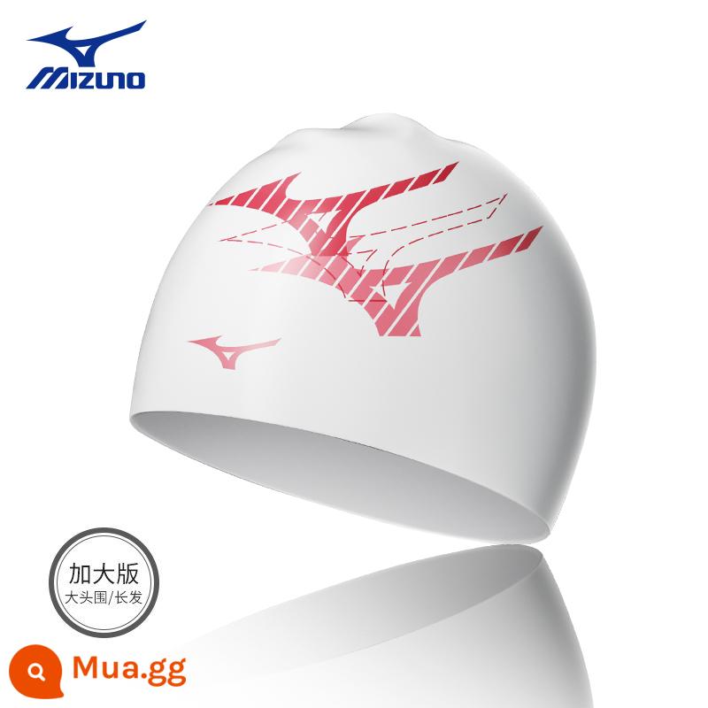 Mizuno Mũ Bơi Bốn Gấu Trúc Nữ Tóc Dài Chống Nước Đặc Biệt Butler Đầu Nam Lớn Chuyên Nghiệp Silicone Mũ Bơi - 3S12 phiên bản phóng to màu đỏ trắng