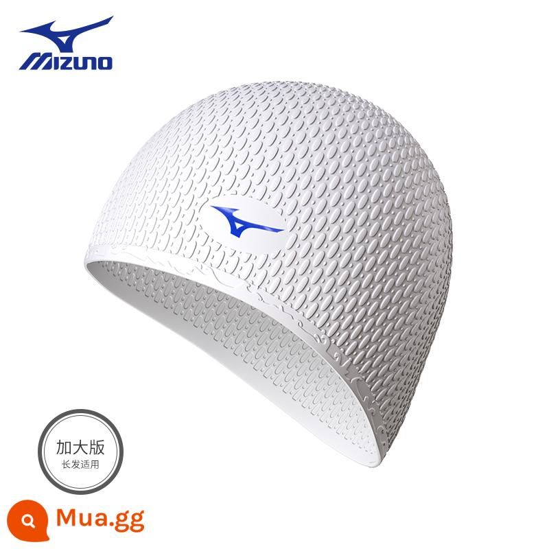 Mizuno Mũ Bơi Bốn Gấu Trúc Nữ Tóc Dài Chống Nước Đặc Biệt Butler Đầu Nam Lớn Chuyên Nghiệp Silicone Mũ Bơi - Bong bóng giọt nước trắng S53