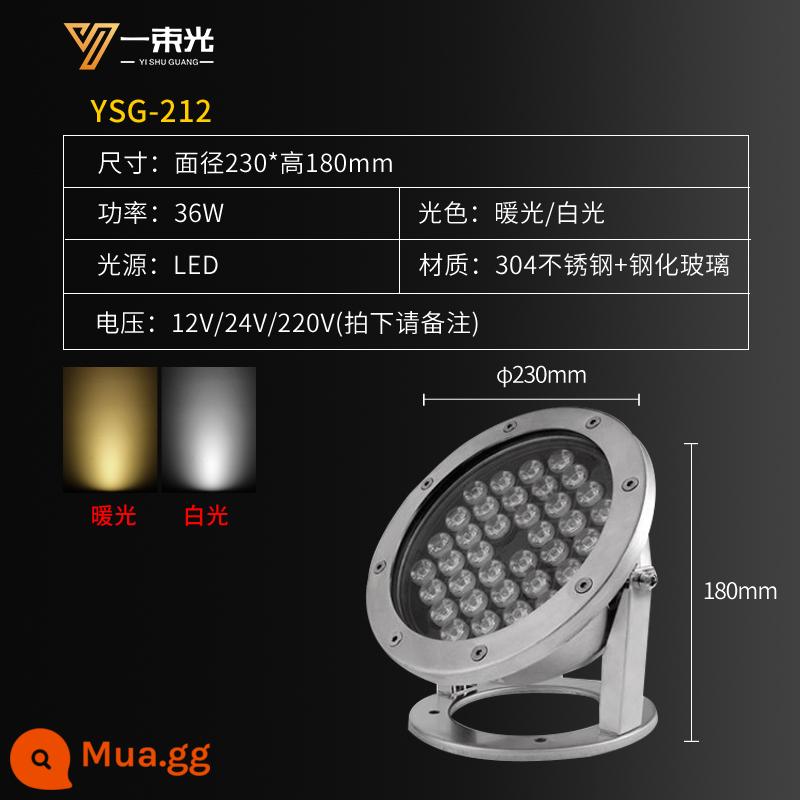 Một chùm ánh sáng chiếu sáng dưới nước đèn led ngoài trời chống thấm nước 24v dưới nước ao cá chiếu sáng đầy màu sắc đèn trang trí phong cảnh - YSG-212-36W trắng thẳng và trắng ấm 2 chọn 1