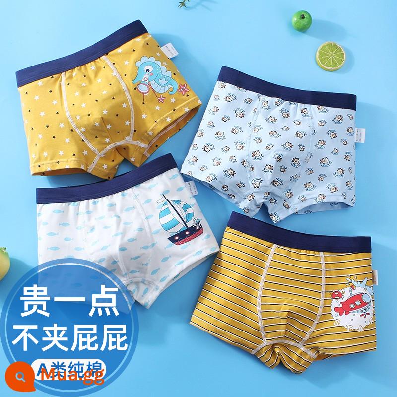 Quần lót trẻ em bé trai cotton nguyên chất mùa xuân và mùa hè góc phẳng bốn góc thanh thiếu niên trung và lớn trẻ em quần short bé trai in hình ngựa vằn 10 tuổi 13 - Quần đùi Boxer ngày lễ Haima dành cho nam/4 gói