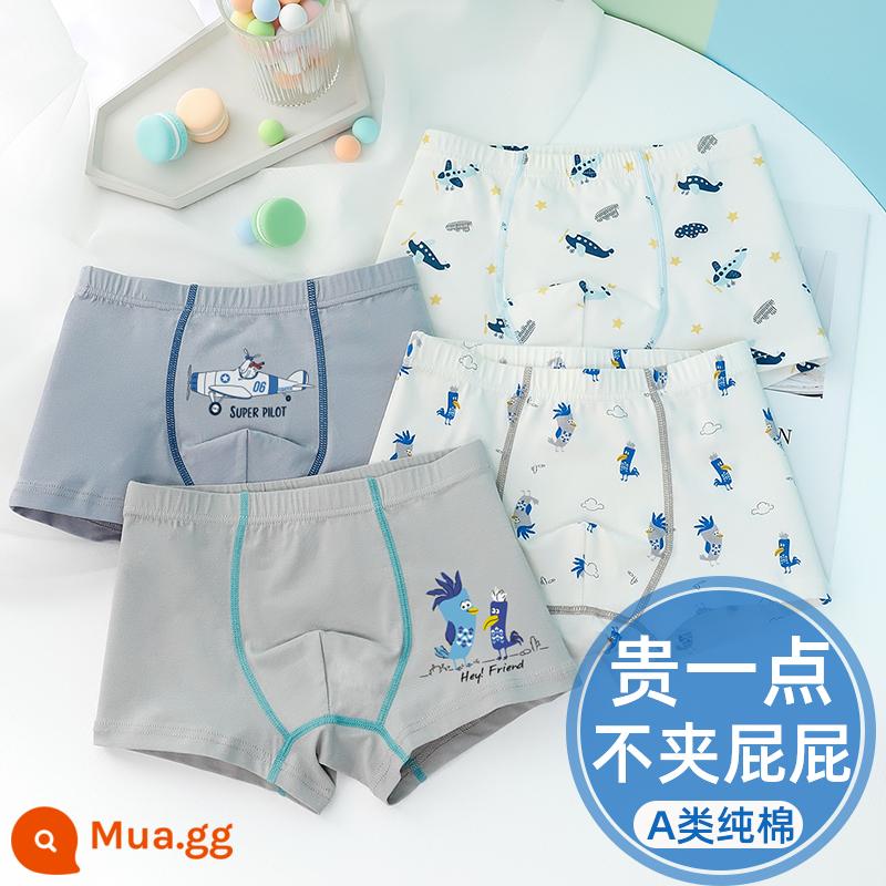 Quần lót trẻ em bé trai cotton nguyên chất mùa xuân và mùa hè góc phẳng bốn góc thanh thiếu niên trung và lớn trẻ em quần short bé trai in hình ngựa vằn 10 tuổi 13 - Quần lót boxer ND802+805/4 gói