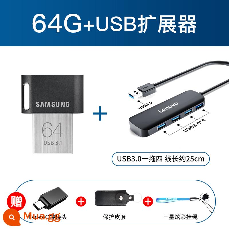 Ổ Đĩa Flash Samsung 128G Mini Ô Tô Ô Tô USB3.1 Tốc Độ Cao USB Cá Tính Chống Thấm Nước Sáng Tạo Ổ Đĩa Flash Nhỏ 128Gb - Giao diện USB3.1 Bộ mở rộng bốn cổng 64G + USB3.0