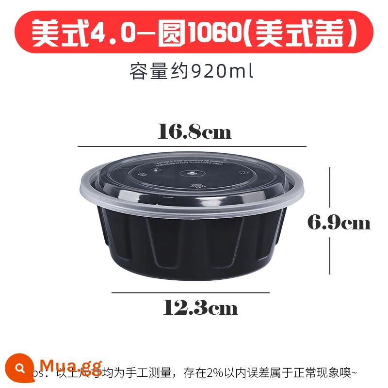 900ml hộp đóng gói tròn kiểu Mỹ giao hộp ăn trưa dùng một lần thương mại hộp ăn trưa dày màu đen có nắp bát nhựa - Mỹ tròn 1060 đen [nâng cấp lên thế hệ thứ 4] 150 bộ