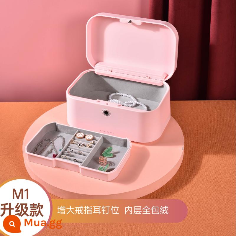 God Finger Treasure Box vân tay Hộp trang sức khóa 2022 Tay mới -Jewelry Code Storage Trang sức an toàn - Mẫu nâng cấp - Ký ức ngọt ngào (hồng nhạt) lớp dưới phủ nhung