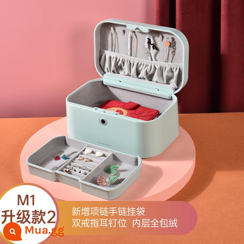 God Finger Treasure Box vân tay Hộp trang sức khóa 2022 Tay mới -Jewelry Code Storage Trang sức an toàn - Phiên bản cao cấp - bạc hà đầu hè (xanh nhạt) khuyên dùng cho cá nhân