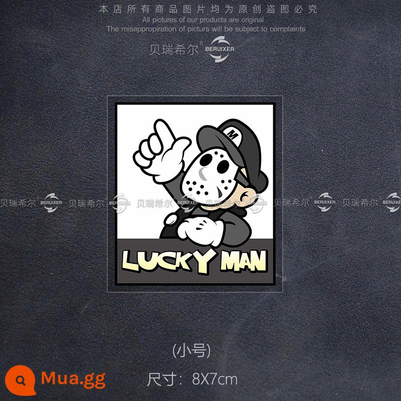 Luckyman Mario Sáng Tạo Dán Xe Hơi Cá Tính Đen Chiến Binh JDM Sửa Đổi Trang Trí Thân Kính Miếng Dán Phản Quang - Luckyman đen trắng: 8X7cm (size nhỏ)