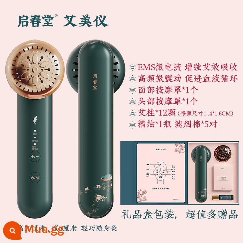 Qichuntang moxibustion máy mát xa đầu kinh tuyến Nạo vét chứng đau nửa đầu tạo tác nén nóng chóng mặt vật lý trị liệu massage da đầu lược - Xanh đậm [cấu hình hai đầu + 12 que moxa + 1 chai tinh dầu + 5 đôi bông lọc thuốc lá]