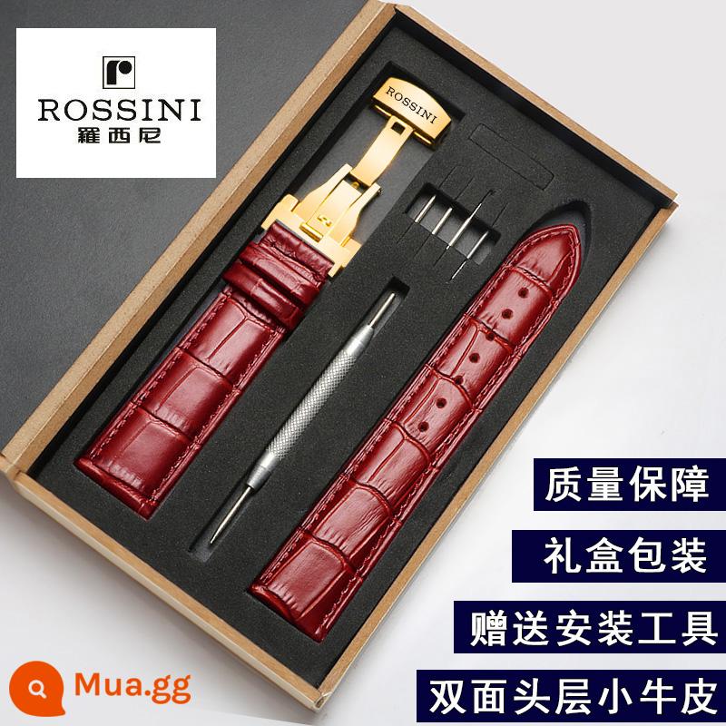 Dây da Rossini nguyên bản da bò khóa bướm mềm thấm mồ hôi 8633/616725/5715 nam 21 - (Da bò) khóa bướm đỏ + vàng