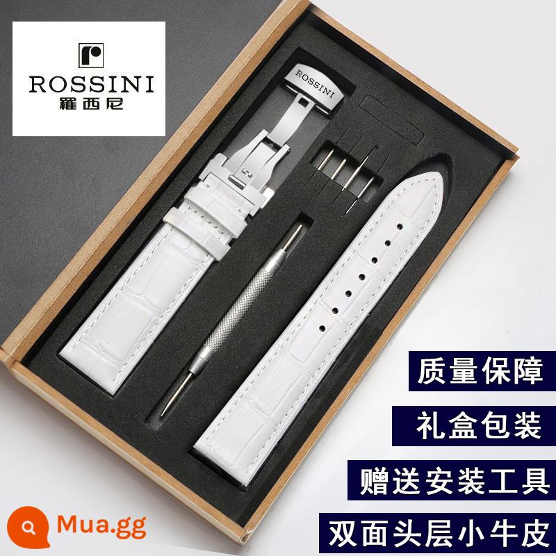 Dây da Rossini nguyên bản da bò khóa bướm mềm thấm mồ hôi 8633/616725/5715 nam 21 - (Da bò) khóa bướm trắng + bạc