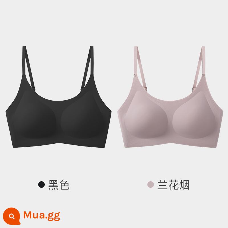 Yunduo đồ lót của phụ nữ không có dấu vết không có kích thước áo ngực lớn ngực nhỏ vest thể thao phong cách mùa hè mỏng phần không có vòng thép lưng đẹp - [Phong cách Sling] Đen + Khói phong lan