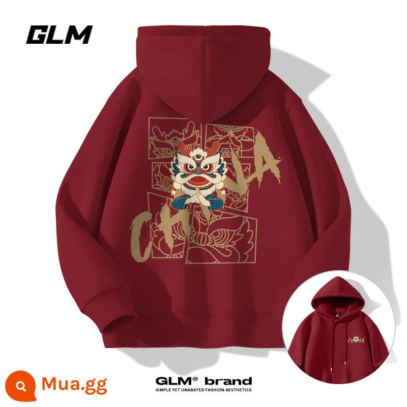 Semir Group GLM Xu hướng quốc gia Áo len nam năm mới Mùa xuân 2024 Nam hoàng đạo Năm con rồng Năm con rồng Quần áo trùm đầu Phong cách nam giới - [Vải nặng 320G] Burgundy #GL Dance Dragon ---Year of the Dragon Phiên bản giới hạn/Phải mua