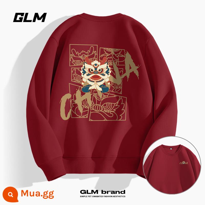 Semir Group GLM Xu hướng quốc gia Áo len nam năm mới Mùa xuân 2024 Nam hoàng đạo Năm con rồng Năm con rồng Quần áo trùm đầu Phong cách nam giới - [Vải dày 320G ---Cổ tròn] Burgundy #GL Dance Dragon