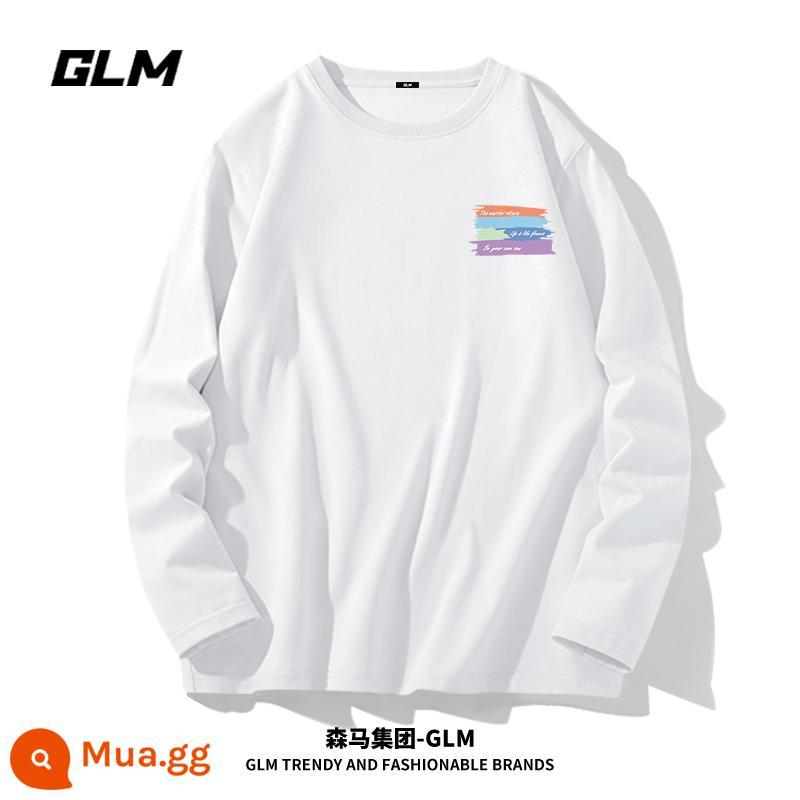 Semir Group GLM Áo thun dài tay cotton nguyên chất Nhật Bản mùa thu nam rộng rãi với áo sơ mi đáy trắng - [tay áo dài 100% cotton] màu trắng #cầu vồng