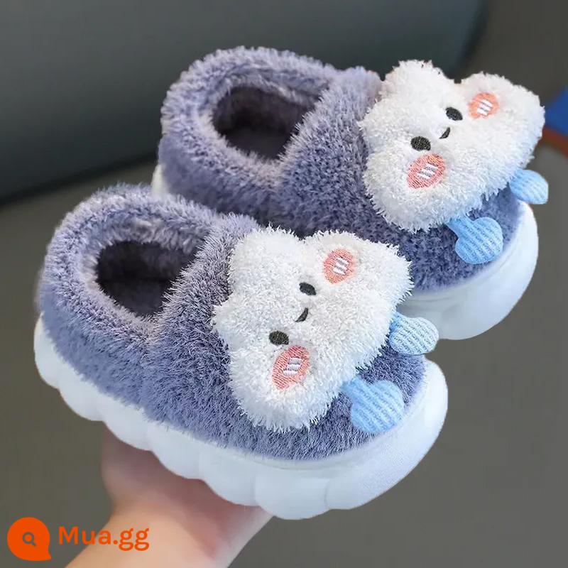 Giày cotton trẻ em mùa thu đông bé trai và bé gái cha mẹ và con cái trong nhà túi chống trượt với dép bông trẻ em sang trọng - Giày cotton màu xám ~ có gót