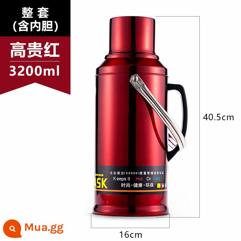 LUCKY BIRD Bình giữ nhiệt Lucky Bird bằng thép không gỉ Ấm siêu tốc cách nhiệt Bình giữ nhiệt gia đình Bình cách nhiệt - Mẫu nắp phẳng 3200ml [màu đỏ quý phái]