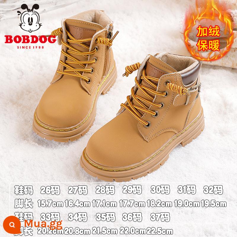 Babu Doudou Girls Snow Boot Big Cotton Giày 2022 Mùa đông Girls and Children Children Fool Fur in Snow Cotton Boots mùa đông Thêm nhung - Nâu 33112 (lạnh và ấm)