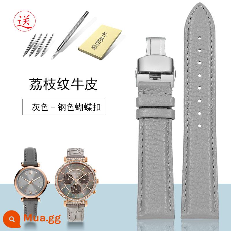 Dây da nam nữ màu xám khóa bướm thích hợp Omega Swarovski Amani Fossil Fiyta - Khóa bướm bằng thép màu xám da bò sỏi