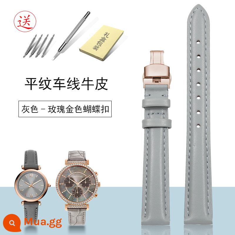 Dây da nam nữ màu xám khóa bướm thích hợp Omega Swarovski Amani Fossil Fiyta - Khóa bướm màu vàng hồng xám da bò khâu trơn