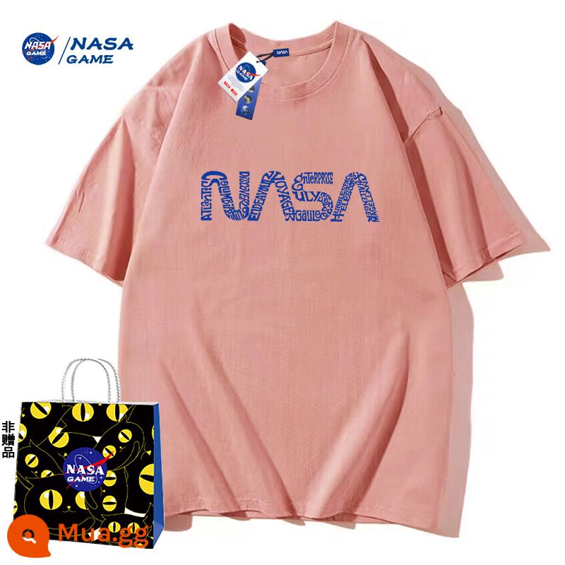 Trang web chính thức của NASA GAME sản phẩm mới đồng thương hiệu 2024 Áo phông ngắn tay cotton nguyên chất dành cho nam và nữ Áo phông hàng hiệu hợp thời trang Áo thun đôi - Áo thun dây màu hồng của NASA