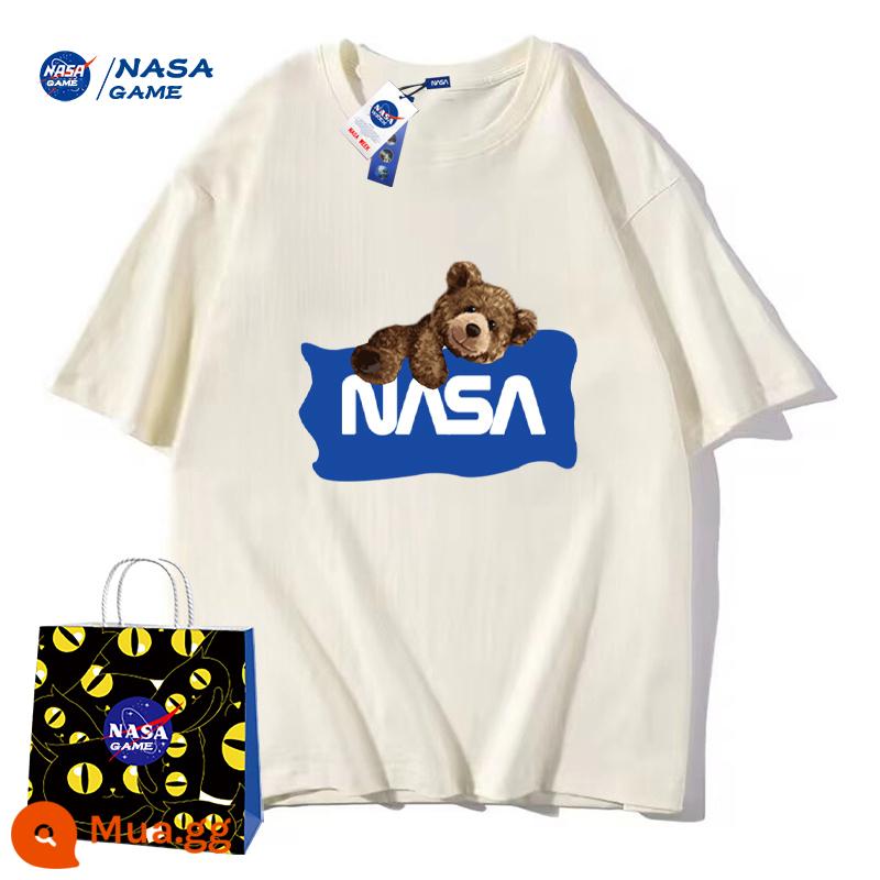 Trang web chính thức của NASA GAME sản phẩm mới đồng thương hiệu 2024 Áo phông ngắn tay cotton nguyên chất dành cho nam và nữ Áo phông hàng hiệu hợp thời trang Áo thun đôi - Áo thun hình gấu mai của NASA