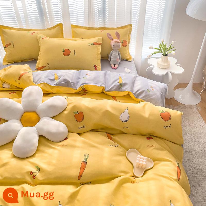 Bộ 4 món cotton 100 cotton nguyên chất Ga trải giường 4 mùa Vỏ chăn ký túc xá sinh viên Bộ 3 món bộ chăn ga gối đơn giản thân thiện với da 1 - Cà rốt [Bông loại A dành cho bà mẹ và trẻ sơ sinh]