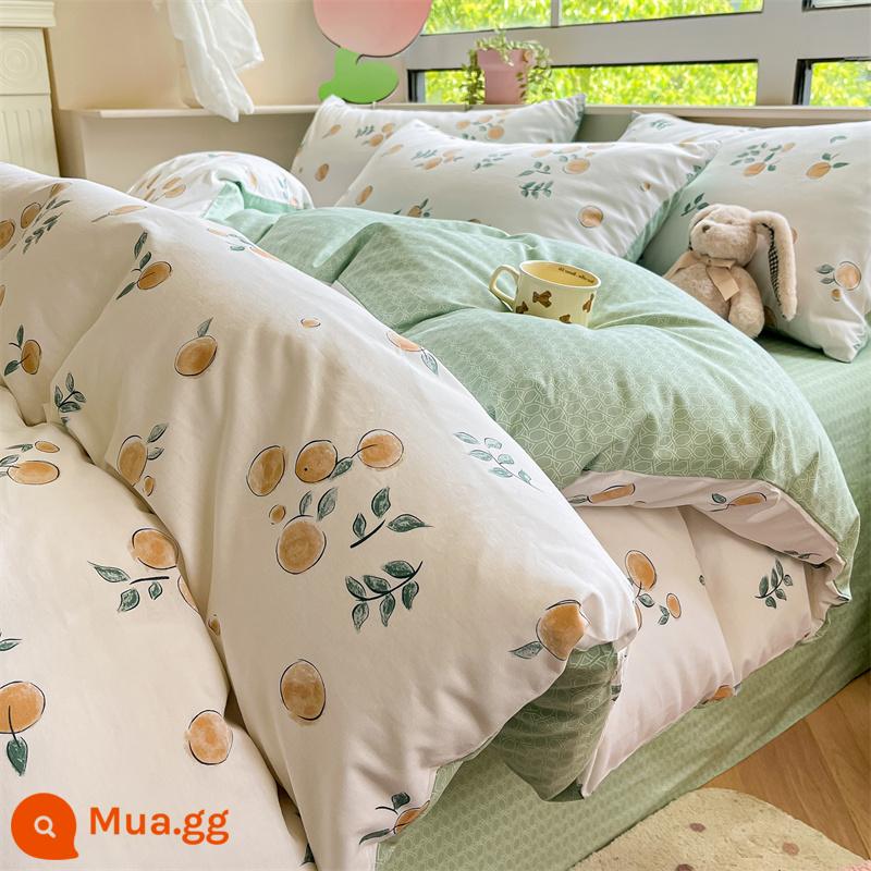 Kangaroo 100 cotton nguyên chất ga trải giường 4 mảnh chăn ký túc xá sinh viên 3 mảnh được trang bị ga giường 4 - MILF-Little Sweet Orange