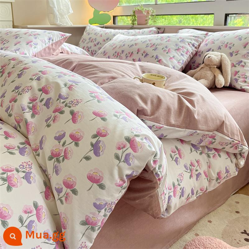 Kangaroo 100 cotton nguyên chất ga trải giường 4 mảnh chăn ký túc xá sinh viên 3 mảnh được trang bị ga giường 4 - MILF-Buổi chiều thời gian