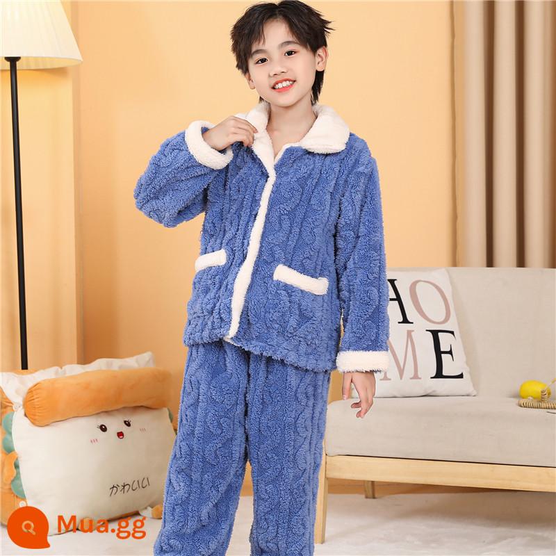 2022 Mùa Thu Đông Sản Phẩm Mới Bé Gái Dày Dép Nỉ Homewear Trẻ Em Ấm Áp Nỉ Mặc Bộ Đồ Ngủ Bộ - THPJ Con Công Xanh Nam