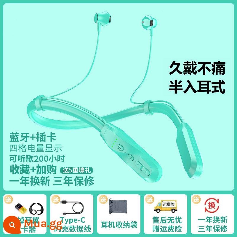 sản phẩm mới 2022 nghe nhạc thẻ cắm tai nghe bluetooth không dây 200 giờ MP3 pin lớn và thời lượng pin dài apple bán tai treo cổ phổ thông Huawei vivo Xiaomi oppo thể thao chạy bộ - Phiên bản thẻ Bluetooth màu xanh lá cây rực rỡ [Hiệu ứng âm thanh 9D + Nửa tai + 200 giờ + Hiển thị pin]