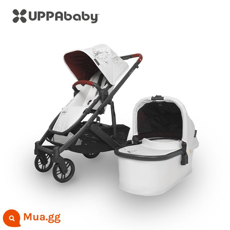 UPPAbaby Cruz V2 cao cấp ngồi gấp xe đẩy trẻ sơ sinh giảm xóc 2 chiều xe đẩy em bé - Phiên bản giới hạn thêu [Bộ giỏ cho bé]