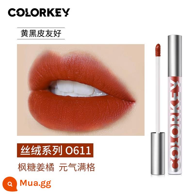 Colorkey Kiraqi son môi men son môi nữ r608 Kiraqi b605 chính thức flagship cửa hàng xác thực gương nhỏ màu đen - O611#Maple Sugar Ginger Orange-Velvet Series +7 màu khuyên dùng