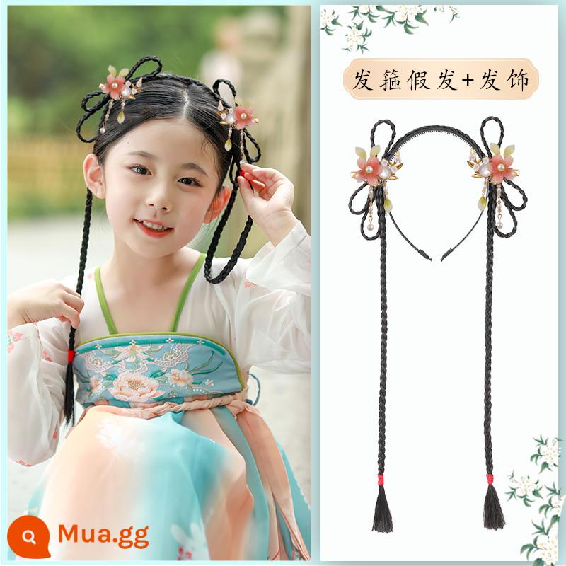 Trẻ em Hanfu tóc giả gói tấm tóc cổ trang phục một mảnh headband cổ gió tóc giả bé gái tạo kiểu phụ kiện tóc búi tóc trùm đầu - Bạch đậu khấu [Phong cách băng đô] + Bài phát biểu về hoa đào