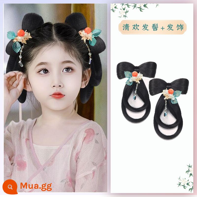 Trẻ em Hanfu tóc giả gói tấm tóc cổ trang phục một mảnh headband cổ gió tóc giả bé gái tạo kiểu phụ kiện tóc búi tóc trùm đầu - Búi tóc Xiao Qinghuan + phụ kiện tóc màu cam