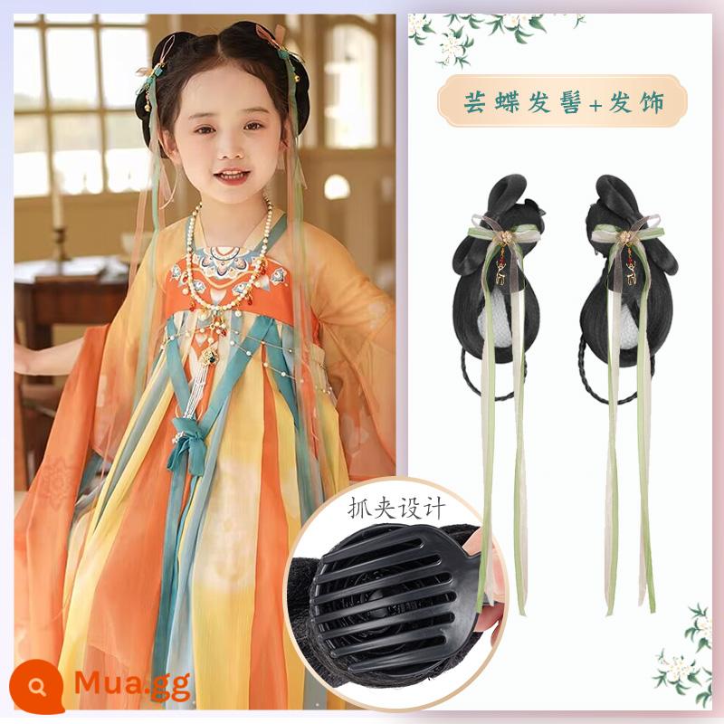 Trẻ em Hanfu tóc giả gói tấm tóc cổ trang phục một mảnh headband cổ gió tóc giả bé gái tạo kiểu phụ kiện tóc búi tóc trùm đầu - Bánh mì Yundie + ruy băng hình chú hươu cổ tích