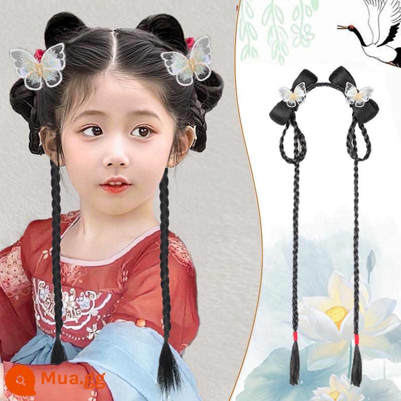 Trẻ em Hanfu tóc giả gói tấm tóc cổ trang phục một mảnh headband cổ gió tóc giả bé gái tạo kiểu phụ kiện tóc búi tóc trùm đầu - Tiểu Jianjia+bướm trắng