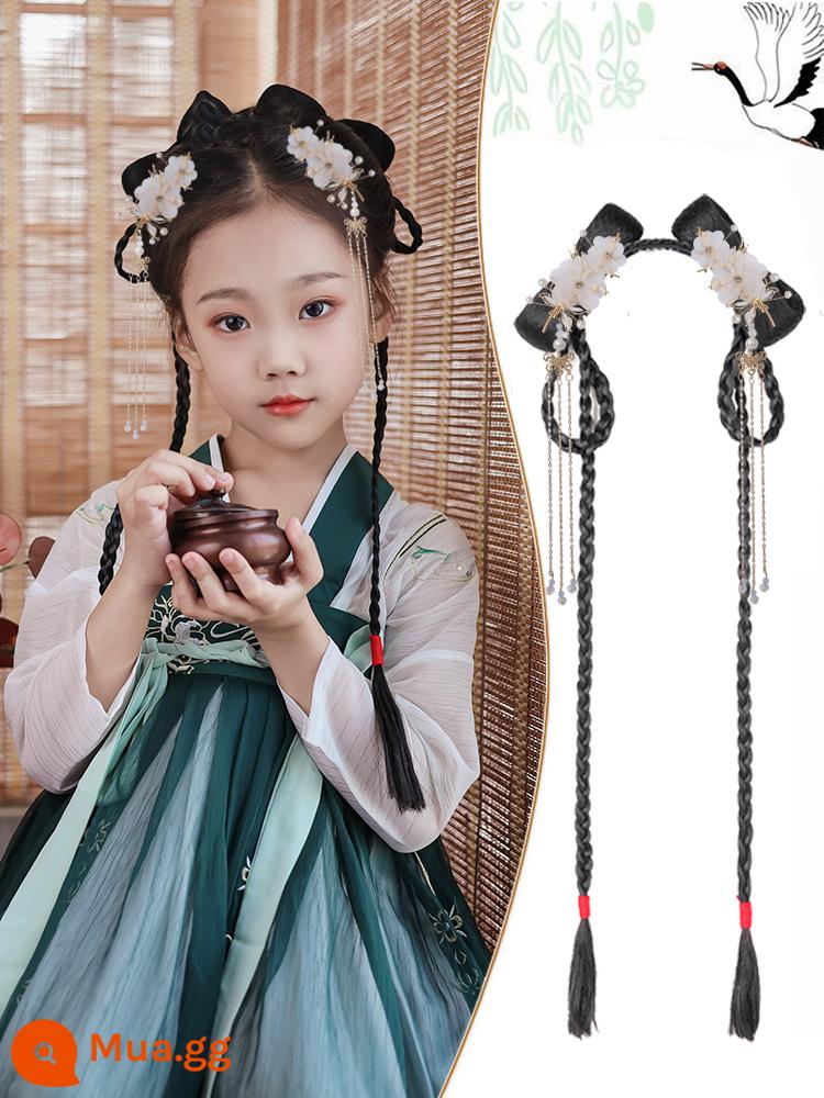 Trẻ em Hanfu tóc giả gói tấm tóc cổ trang phục một mảnh headband cổ gió tóc giả bé gái tạo kiểu phụ kiện tóc búi tóc trùm đầu - Tiểu Kiếm Giáp + Chuồn Chuồn