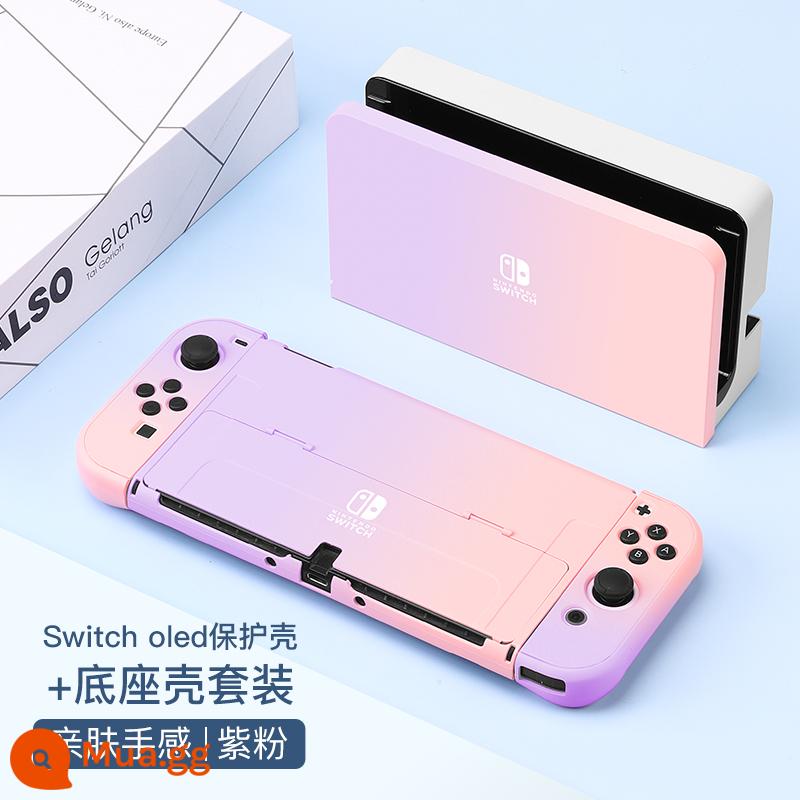 Vỏ bảo vệ Nintendo Switch, tay cầm Switchol, vỏ túi lưu trữ OLED, bộ phụ kiện đầy đủ, đế cắm ns, vỏ cứng, vỏ trong suốt, tách rời, vỏ mềm, hộp trò chơi di động bằng silicon - Vỏ + vỏ đế thân thiện với da "màu tím hồng" được chuyển đổi √ màng + nắp miễn phí