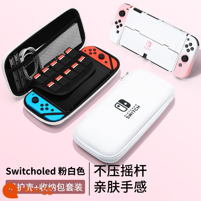 Vỏ bảo vệ Nintendo Switch, tay cầm Switchol, vỏ túi lưu trữ OLED, bộ phụ kiện đầy đủ, đế cắm ns, vỏ cứng, vỏ trong suốt, tách rời, vỏ mềm, hộp trò chơi di động bằng silicon - Vỏ + túi đựng thân thiện với da "Hồng và Trắng" được chuyển đổi √ phim + nắp miễn phí