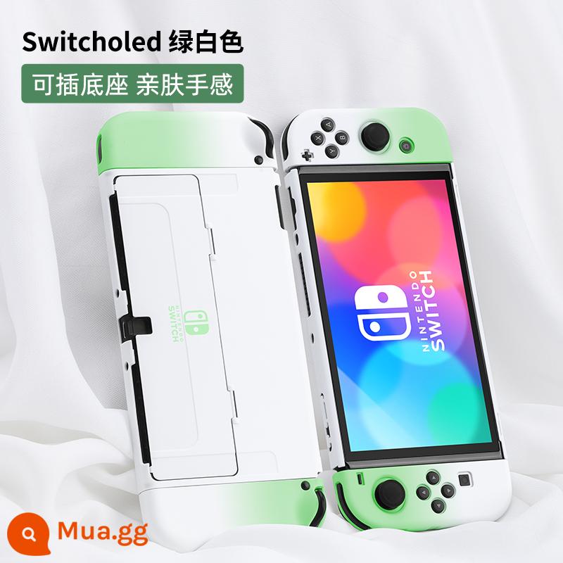 Vỏ bảo vệ Nintendo Switch, tay cầm Switchol, vỏ túi lưu trữ OLED, bộ phụ kiện đầy đủ, đế cắm ns, vỏ cứng, vỏ trong suốt, tách rời, vỏ mềm, hộp trò chơi di động bằng silicon - Vỏ thân thiện với da "Green và White" được chuyển đổi √Không có màng + nắp