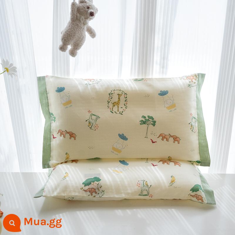 Cotton Nguyên Chất Cotton Gạc Gối Hoạt Hình Gối Khăn Cho Bé Mùa Hè Ký Túc Xá Thấm Mồ Hôi Thoáng Khí Gối Cao Su Trẻ Em - Học viện Green Elf Màu mới Một vỏ gối