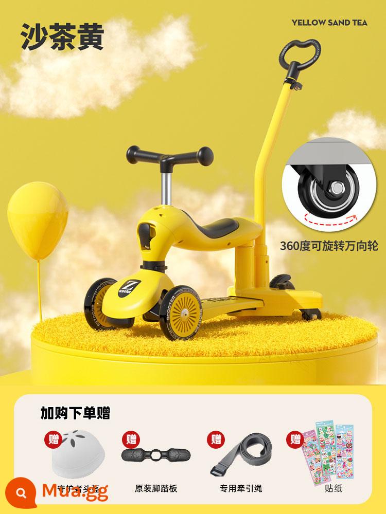 Xe trượt Scooter trẻ em 1-3-6 tuổi xe trượt trẻ em xe yoyo bàn đạp ba trong một có thể gập lại - Shacha màu vàng [3 trong 1] + bánh xe đa năng + bánh xe nhấp nháy im lặng