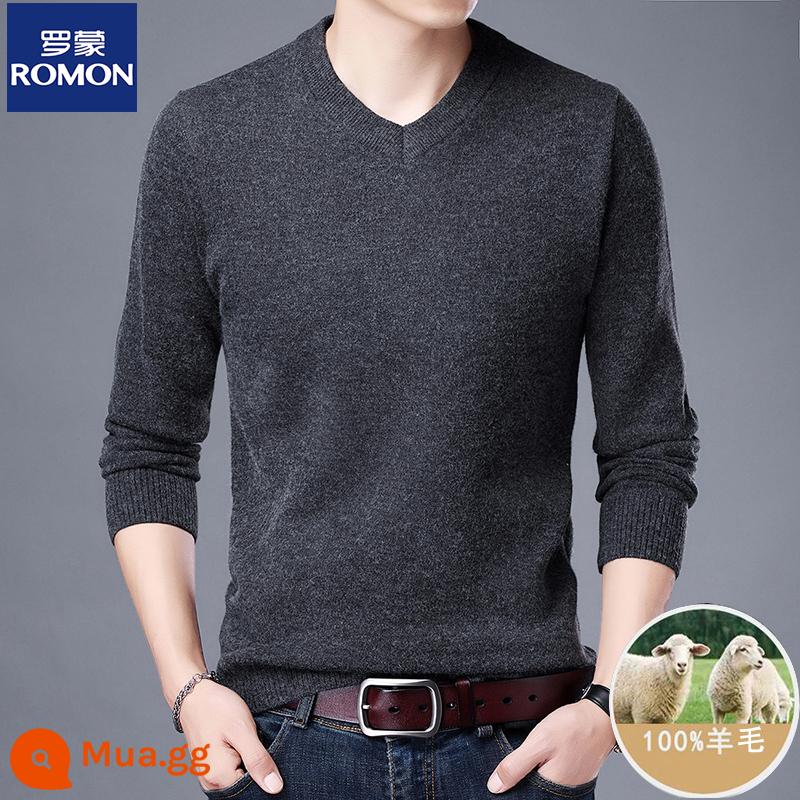 Những người đàn ông mới 100 chiếc áo len cashmere tinh khiết trung gian được sản xuất vào mùa đông, cổ áo bán bằng len và áo len dày - Cổ chữ V màu xám đậm