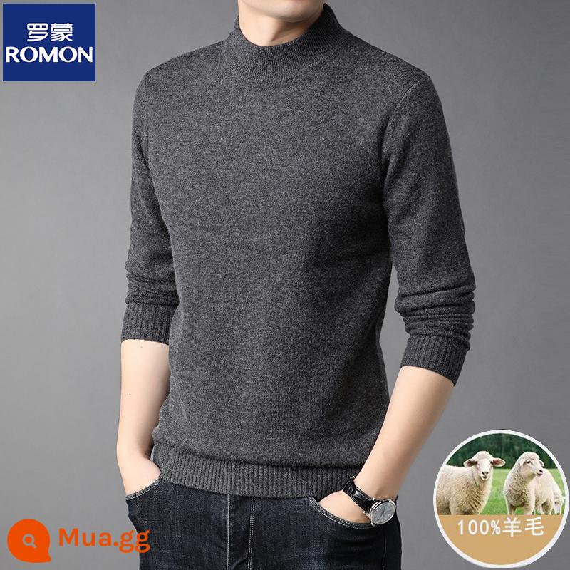 Những người đàn ông mới 100 chiếc áo len cashmere tinh khiết trung gian được sản xuất vào mùa đông, cổ áo bán bằng len và áo len dày - Áo nửa cổ màu xám đậm