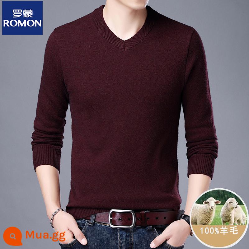 Những người đàn ông mới 100 chiếc áo len cashmere tinh khiết trung gian được sản xuất vào mùa đông, cổ áo bán bằng len và áo len dày - Cổ chữ V màu đỏ tía